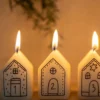 Adventskaarsen, huisjes, 6 cm, 4 stuks