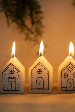 Adventskaarsen, huisjes, 6 cm, 4 stuks