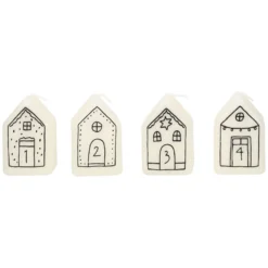 Adventskaarsen, huisjes, 6 cm, 4 stuks