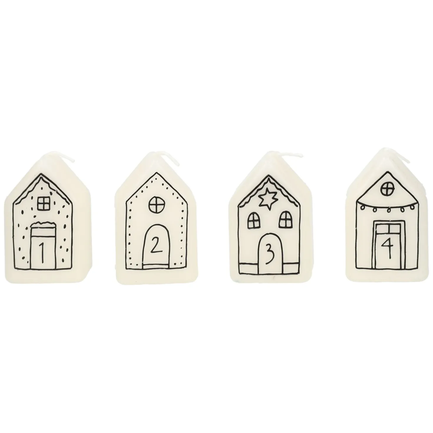 Adventskaarsen, huisjes, 6 cm, 4 stuks