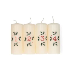 Adventskaarsen met hulst, set van 4, Ø4 x 10 cm