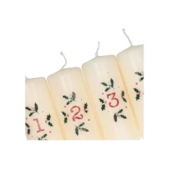 Adventskaarsen met hulst, set van 4, Ø4 x 10 cm