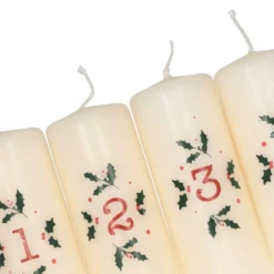 Adventskaarsen met hulst, set van 4, Ø4 x 10 cm