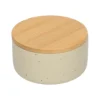 Bakje + deksel, beige spikkel, keramiek en bamboe