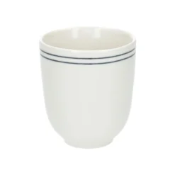 Beker met blauwe streep, organisch, porselein, Ø 7,6 cm
