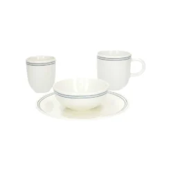 Beker met blauwe streep, organisch, porselein, Ø 7,6 cm