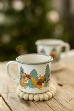 Beker met oor, emaille, dieren kerstbos, Ø8 cm