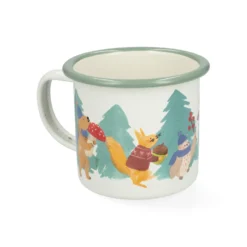Beker met oor, emaille, dieren kerstbos, Ø8 cm