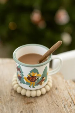 Beker met oor, emaille, dieren kerstbos, Ø8 cm