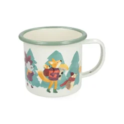 Beker met oor, emaille, dieren kerstbos, Ø8 cm