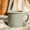 Beker met oor, emaille, grijsgroen/wit, Ø8 cm