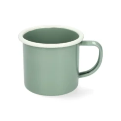 Beker met oor, emaille, grijsgroen/wit, Ø8 cm