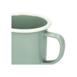 Beker met oor, emaille, grijsgroen/wit, Ø8 cm