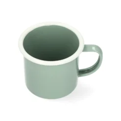 Beker met oor, emaille, grijsgroen/wit, Ø8 cm