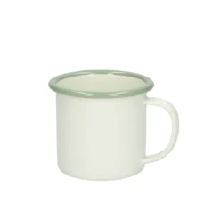 Beker met oor, emaille, groengrijs/wit, Ø 7 cm