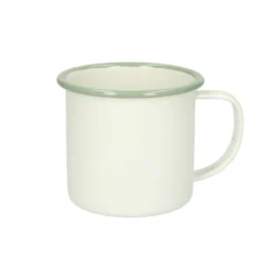 Beker met oor, emaille, groengrijs/wit, Ø 9 cm