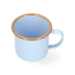 Beker met oor, emaille, lichtblauw/bruin, Ø8 cm