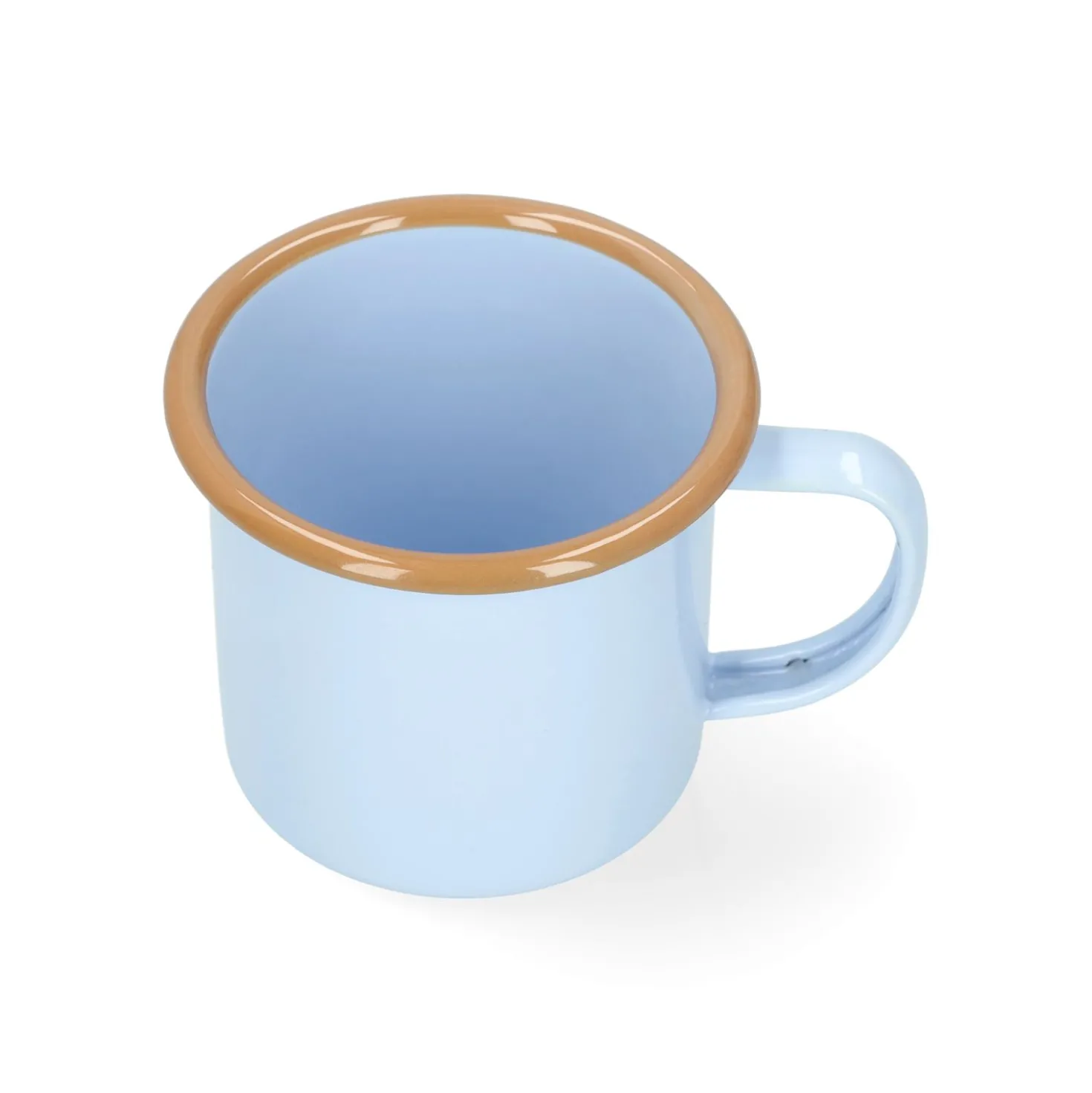 Beker met oor, emaille, lichtblauw/bruin, Ø8 cm