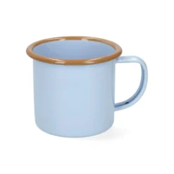Beker met oor, emaille, lichtblauw/bruin, Ø8 cm