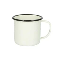 Beker met oor, emaille, zwart/wit, Ø 9 cm