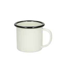 Beker met oor, emaille, zwart/wit, Ø 7 cm