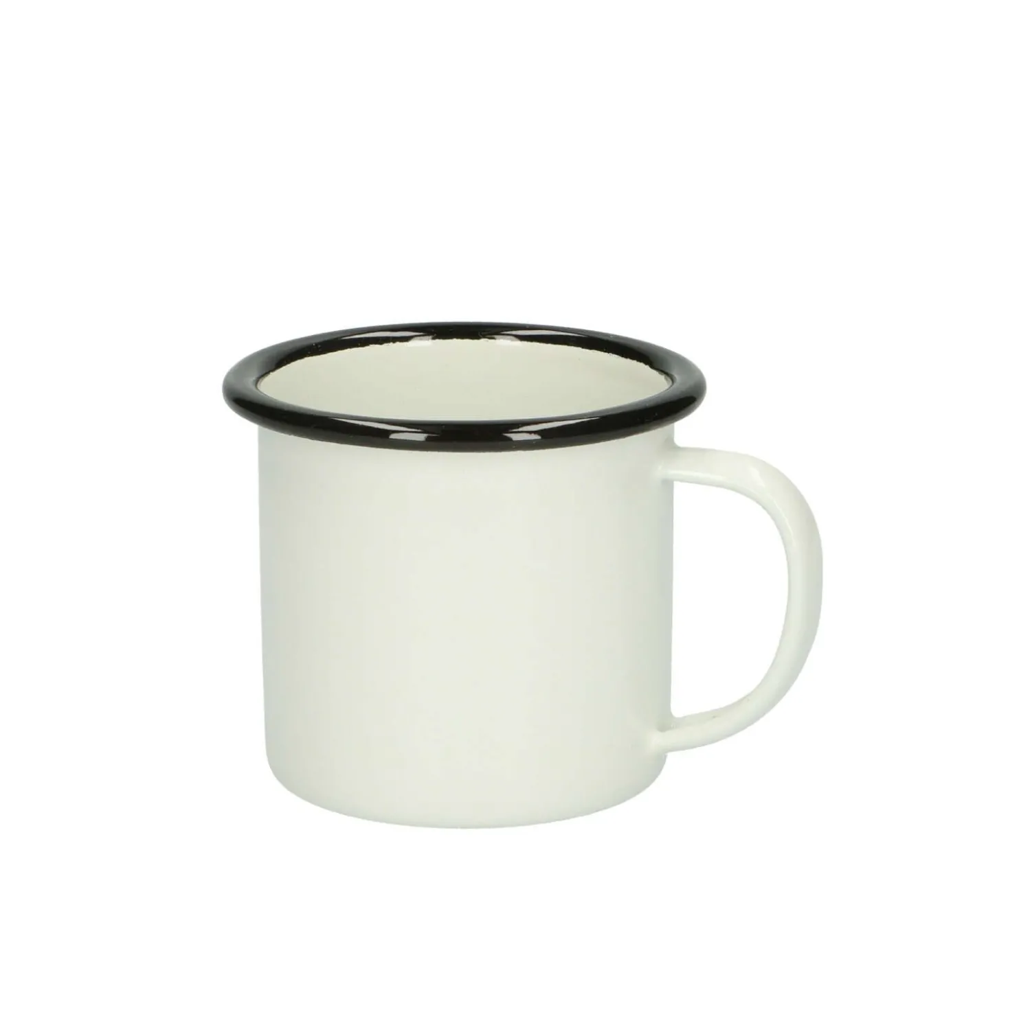 Beker met oor, emaille, zwart/wit, Ø 7 cm