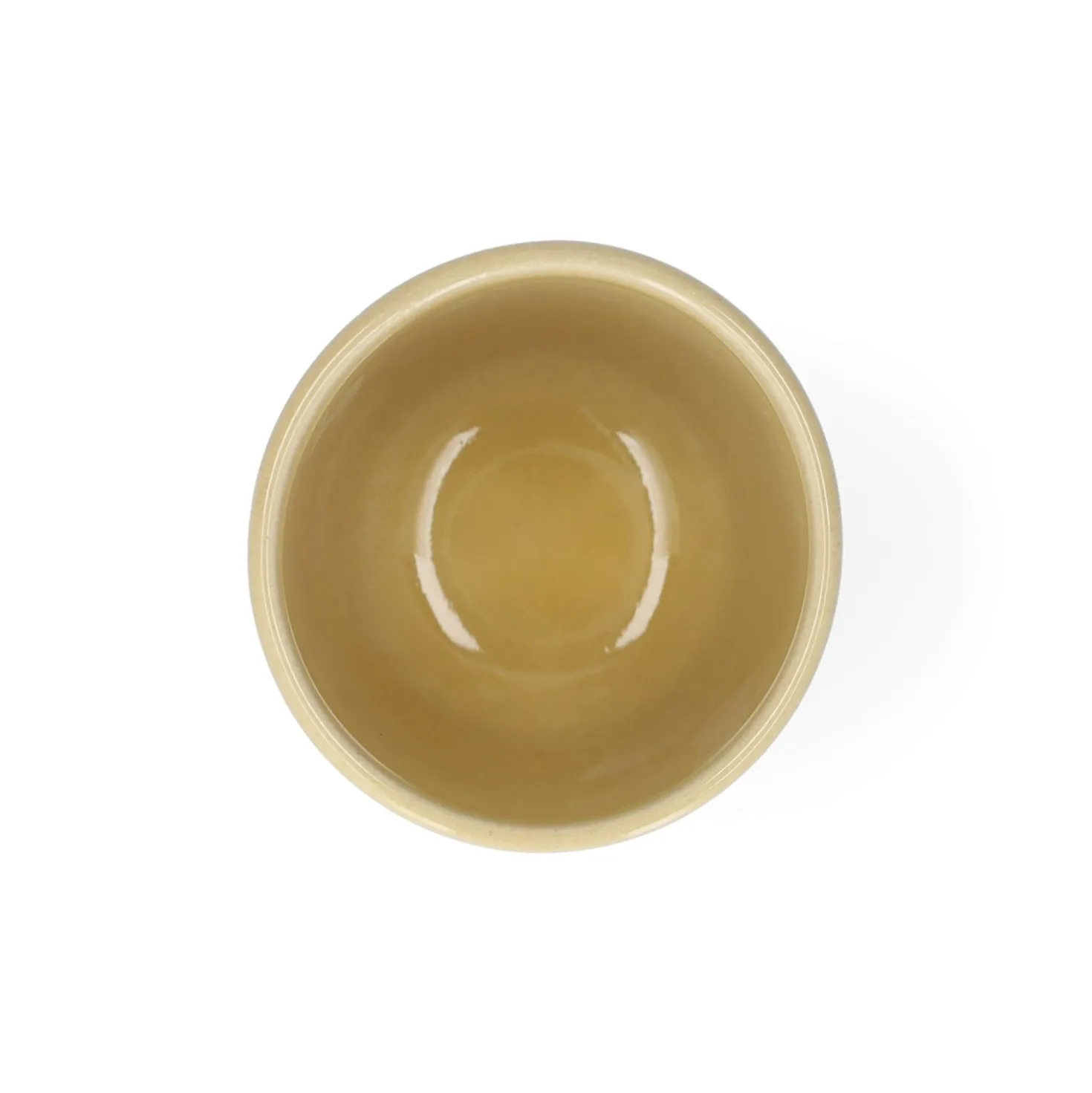 Beker, reactieve glazuur, steengoed, korengeel, Ø6 x 6,5 cm