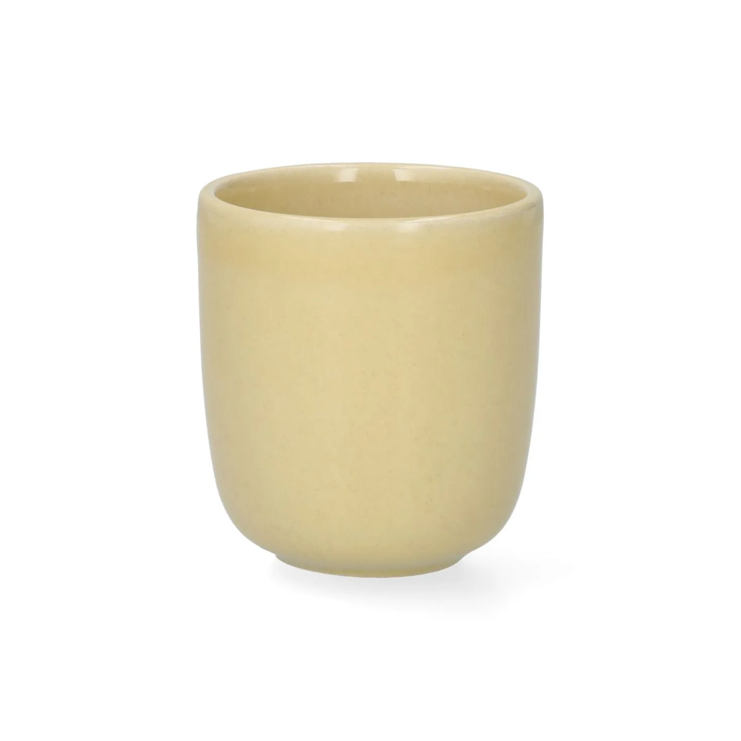 Beker, reactieve glazuur, steengoed, korengeel, Ø6 x 6,5 cm