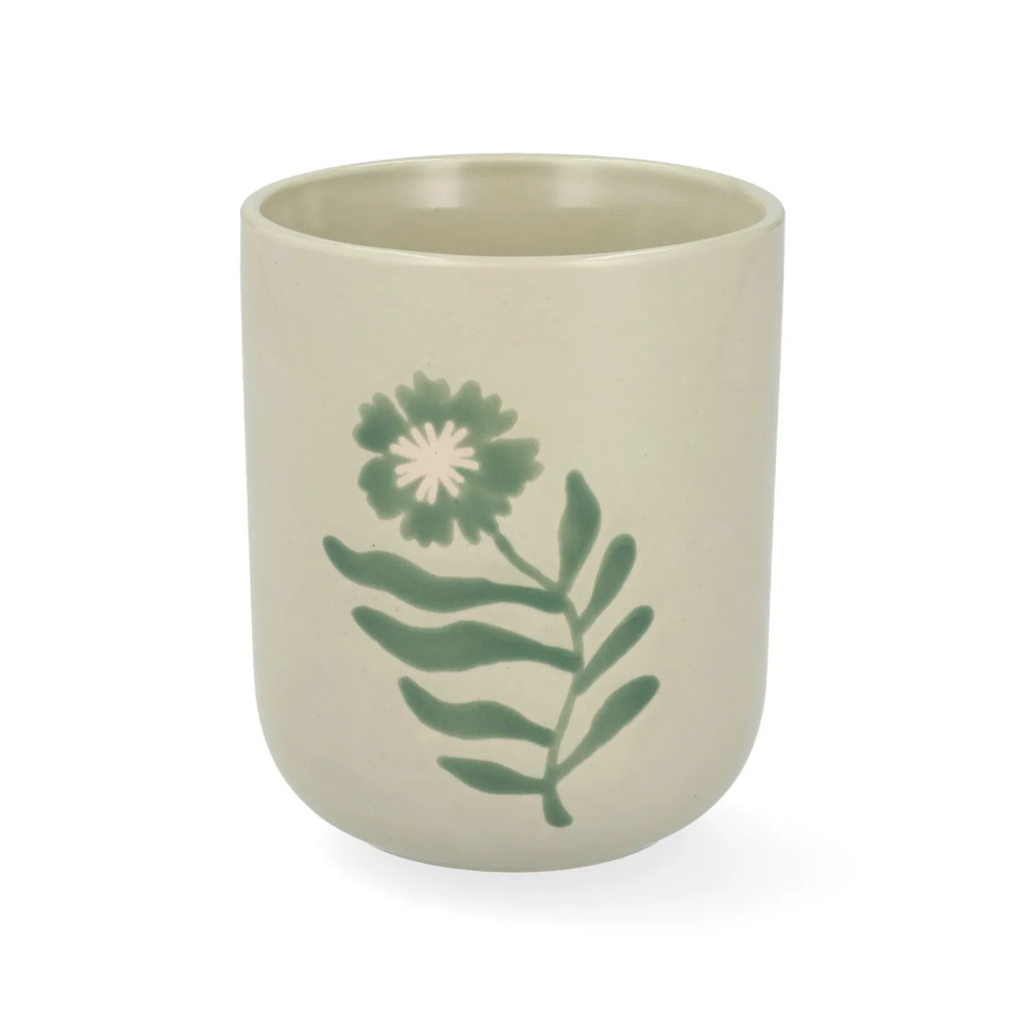 Beker, steengoed, groen, cosmosbloem, 280 ml