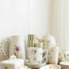 Beker, steengoed, groen gestreept, Ø 7,5 cm