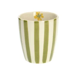 Beker, steengoed, groen gestreept, Ø 7,5 cm