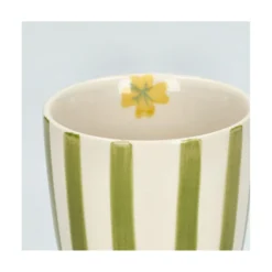 Beker, steengoed, groen gestreept, Ø 7,5 cm