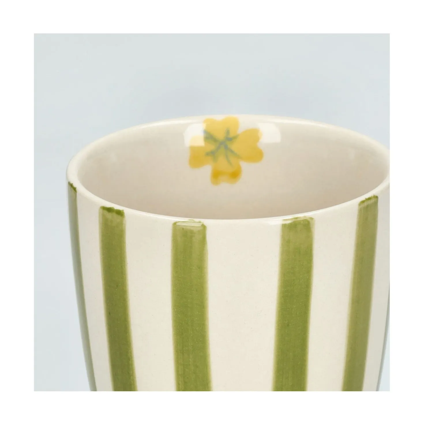 Beker, steengoed, groen gestreept, Ø 7,5 cm