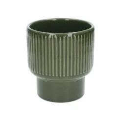 Bloempot, aardewerk, geribbeld, bosgroen, Ø14 X H15 cm
