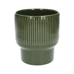 Bloempot, aardewerk, geribbeld, bosgroen, Ø17XH19 cm