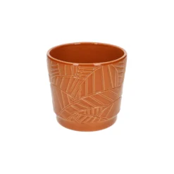 Bloempot, aardewerk, terra met palmbladmotief, Ø 14 cm