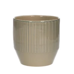 Bloempot, aardewerk, zachtgroen verticale streep, Ø 13 cm