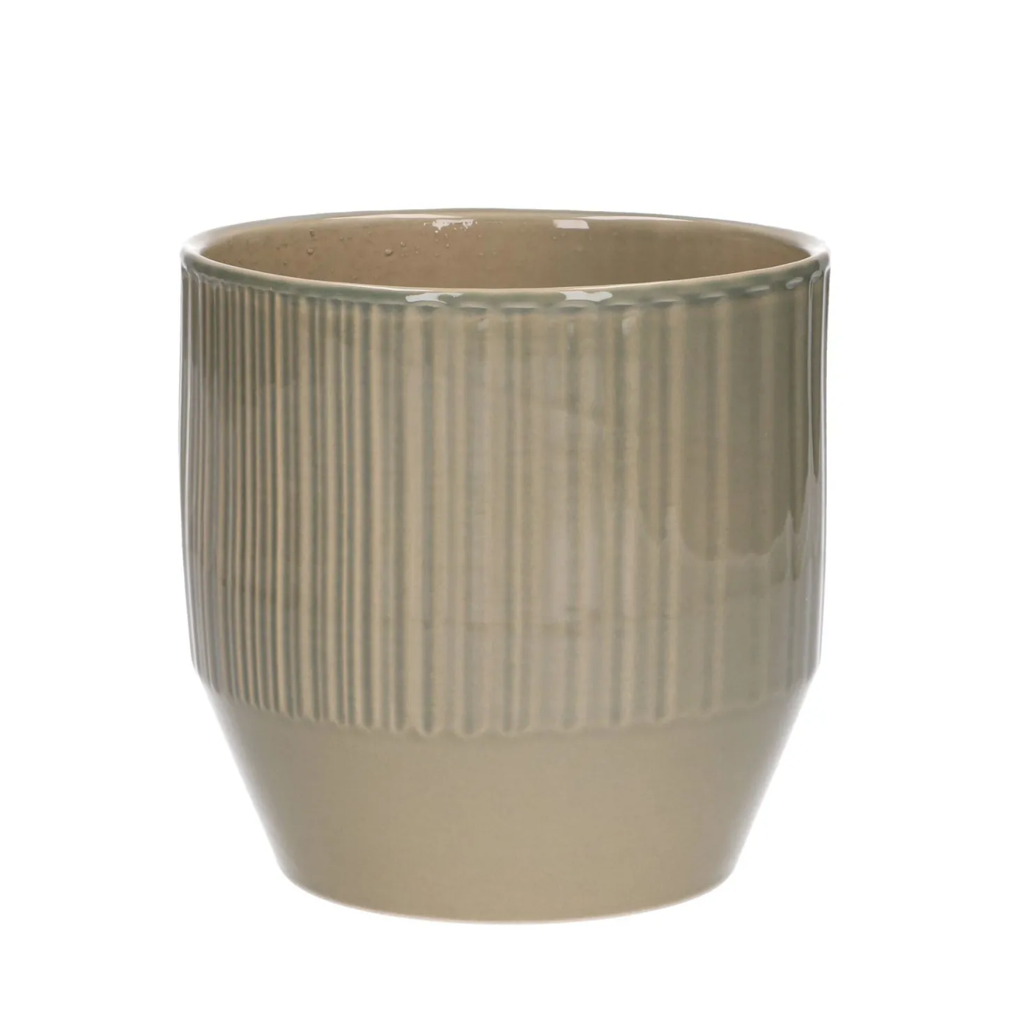 Bloempot, aardewerk, zachtgroen verticale streep, Ø 13 cm