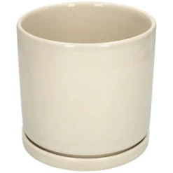 Bloempot met schotel, aardewerk, beige, Ø16 x 15 cm