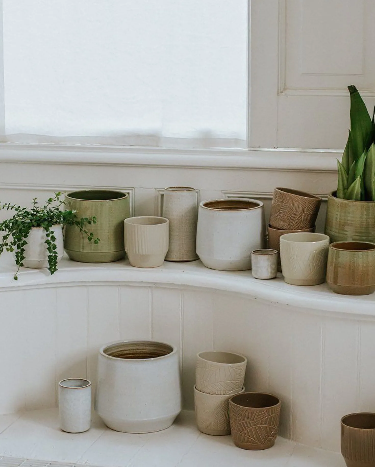 Bloempot, steengoed, wit, Ø 15 cm
