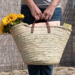 Boodschappentas, palmblad, kort lederen hengsel