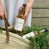 Boodschappentas, palmblad, lang lederen hengsel