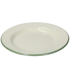 Bord, emaille, groengrijs/wit, Ø 26 cm
