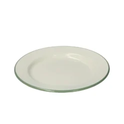 Bord, emaille, groengrijs/wit, Ø 22 cm