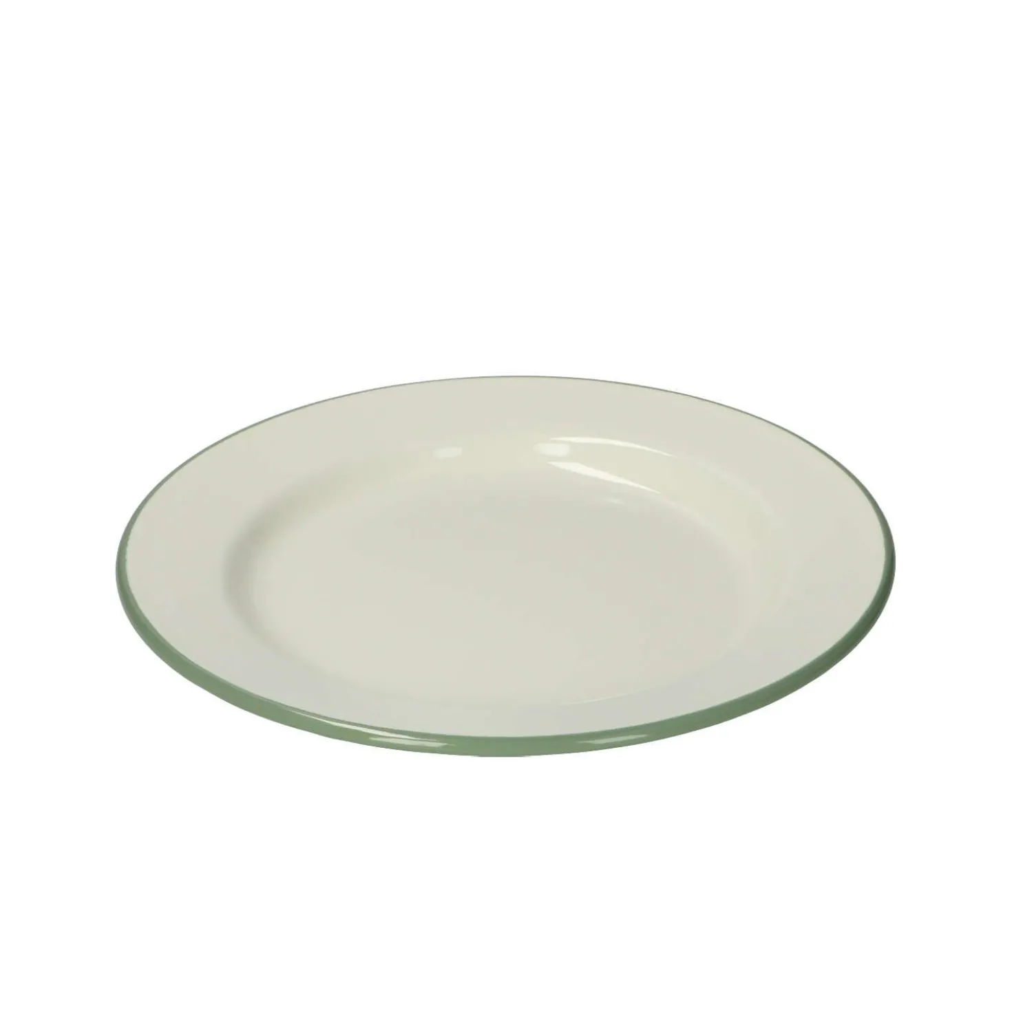 Bord, emaille, groengrijs/wit, Ø 22 cm