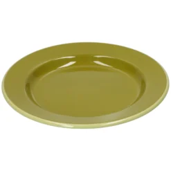 Bord, emaille, olijfgroen met lichtgroen randje, Ø26 CM
