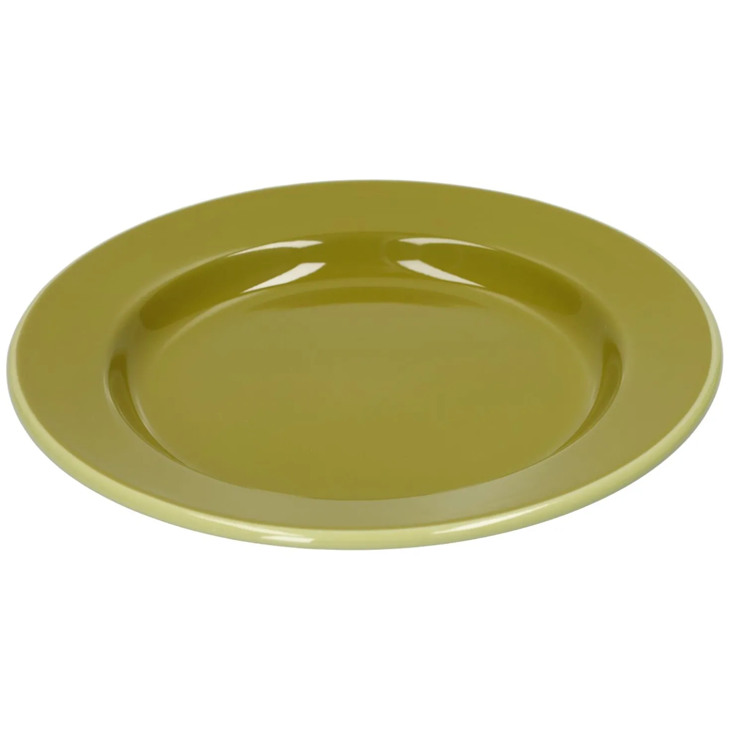 Bord, emaille, olijfgroen met lichtgroen randje, Ø26 CM