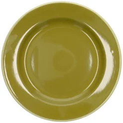 Bord, emaille, olijfgroen met lichtgroen randje, Ø26 CM