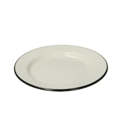 Bord, emaille, zwart/wit, Ø 22 cm