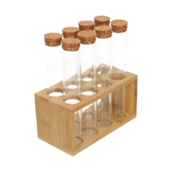 Buisjes in standaard, bamboe, glas en kurk